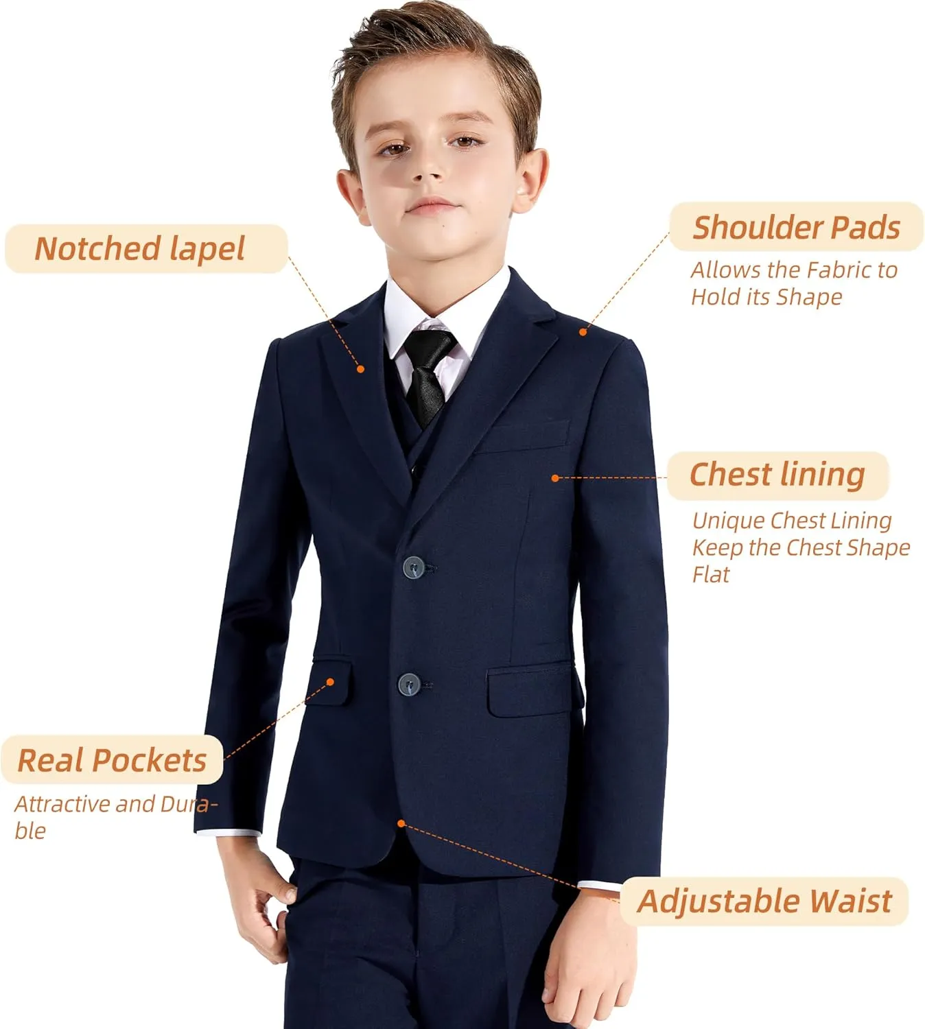 Plavict Boys Formal Suit Slim Fit for Boys Wedding Ring Bearer Outfit with Adjustable Waist