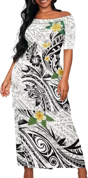 Polynesian Dress for Women Samoan Dress Short Sleeve Crewneck Plus Size Two Piece Set Outfit