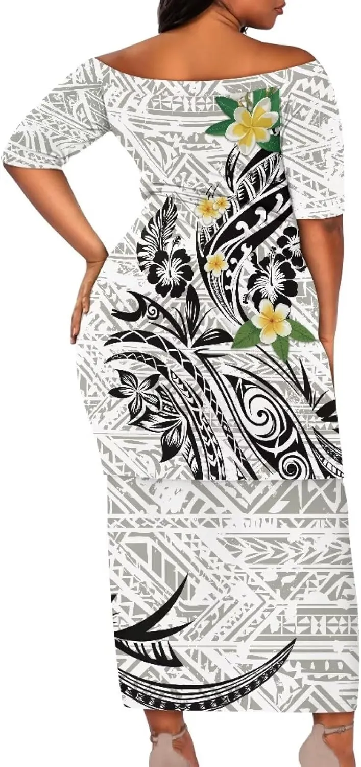 Polynesian Dress for Women Samoan Dress Short Sleeve Crewneck Plus Size Two Piece Set Outfit