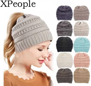 Ponytail Beanie Hat High Bun Ponytail Beanie