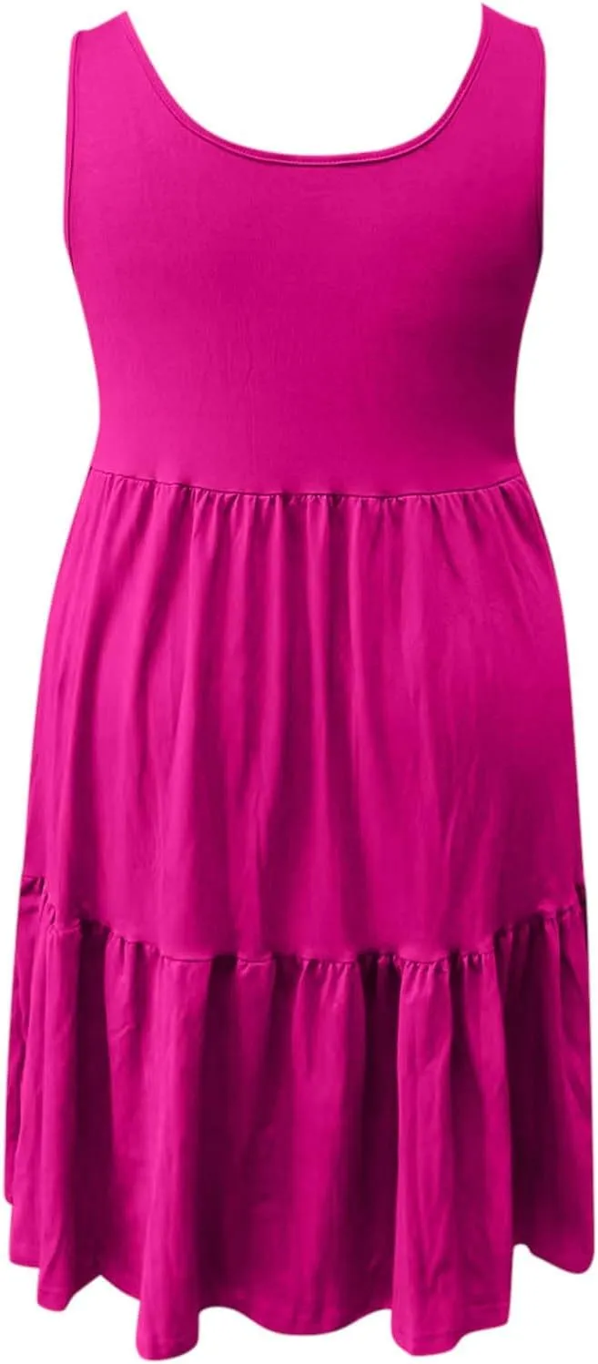 PTOLOCIF Plus Size Dresses for Curvy Women Casual Tank Dress Sleeveless V Neck T Shirt Sundress Flowy Tiered Swing Mini
