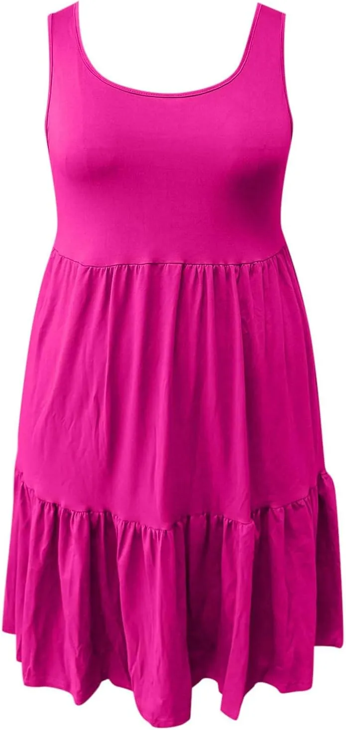 PTOLOCIF Plus Size Dresses for Curvy Women Casual Tank Dress Sleeveless V Neck T Shirt Sundress Flowy Tiered Swing Mini