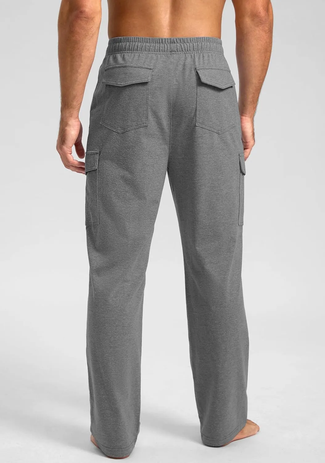 Pudolla Men's Cotton Sweatpants with Cargo Pockets Open Bottom Yoga Pants for Men Lounge Pants for Athletic Workout Casual