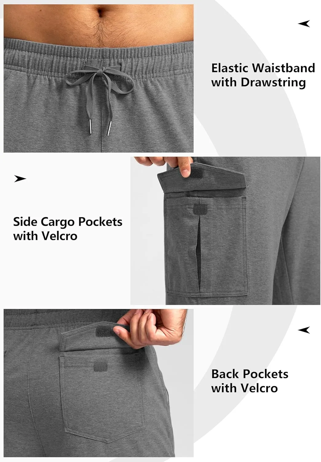 Pudolla Men's Cotton Sweatpants with Cargo Pockets Open Bottom Yoga Pants for Men Lounge Pants for Athletic Workout Casual