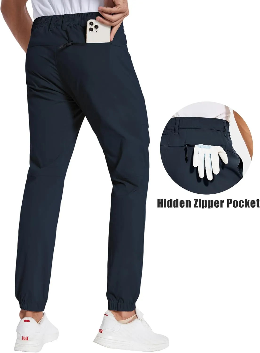 PULI Men's Stretch Golf Joggers Pants with 4 Pockets Waterproof Slim Fit Hiking Casual Travel Work Pants for Men