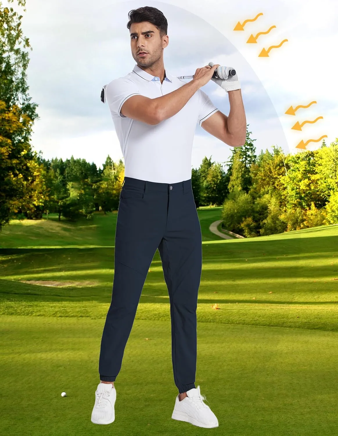 PULI Men's Stretch Golf Joggers Pants with 4 Pockets Waterproof Slim Fit Hiking Casual Travel Work Pants for Men