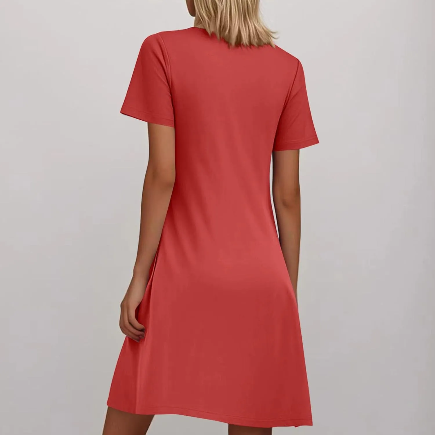 QIGUAND Women Pleats Draped T Shirt Dress Summer Short Sleeve Crewneck Mini Dresses Casual Comfy Loungewear Pjs Tunic Dress