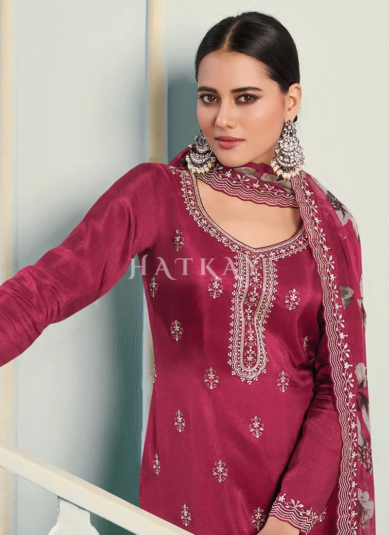 Rani Pink Embroidery Pakistani Pant Suit