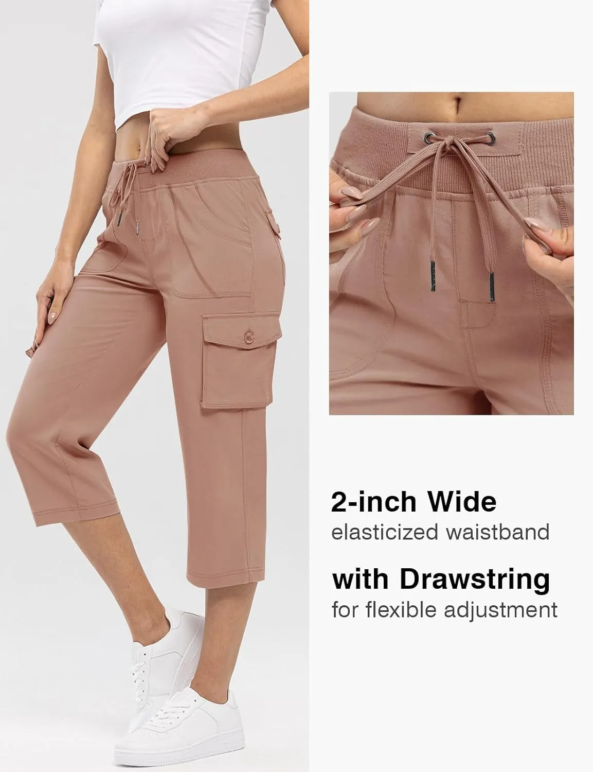 Rdruko Women's Cargo Capris Hiking Pants Lightweight Quick Dry Summer Outdoor Casual Travel Pants with Pockets