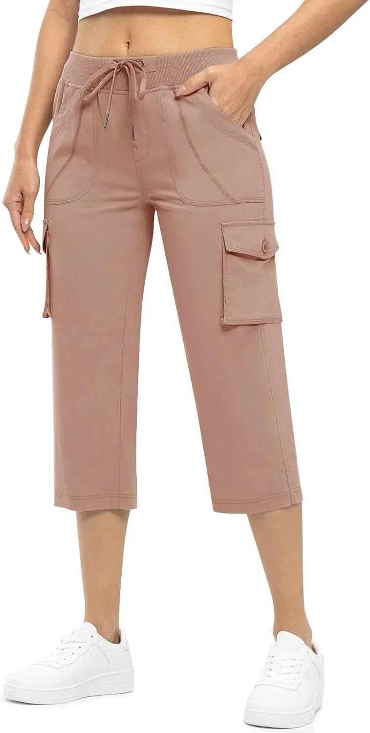 Rdruko Women's Cargo Capris Hiking Pants Lightweight Quick Dry Summer Outdoor Casual Travel Pants with Pockets