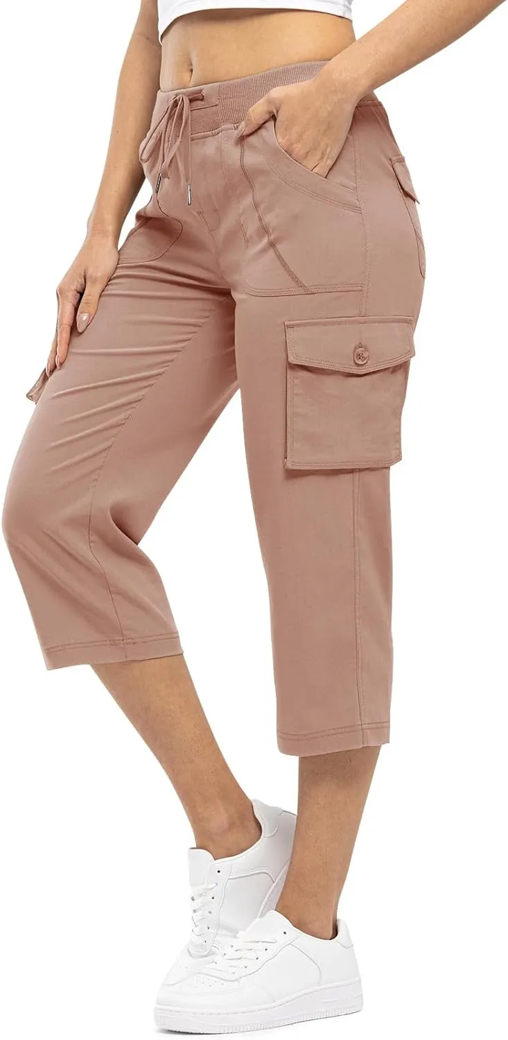 Rdruko Women's Cargo Capris Hiking Pants Lightweight Quick Dry Summer Outdoor Casual Travel Pants with Pockets