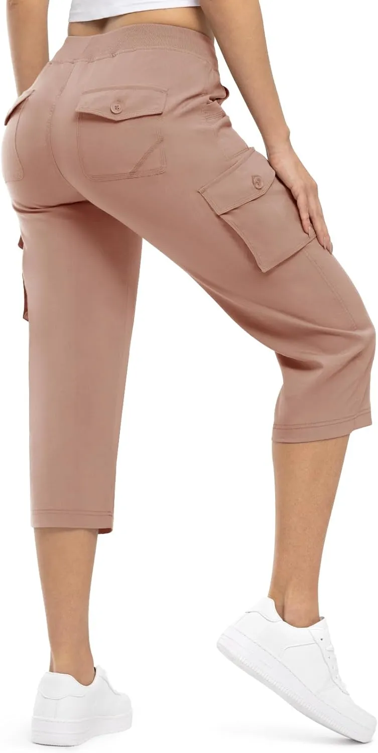 Rdruko Women's Cargo Capris Hiking Pants Lightweight Quick Dry Summer Outdoor Casual Travel Pants with Pockets