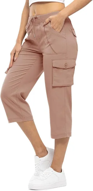 Rdruko Women's Cargo Capris Hiking Pants Lightweight Quick Dry Summer Outdoor Casual Travel Pants with Pockets
