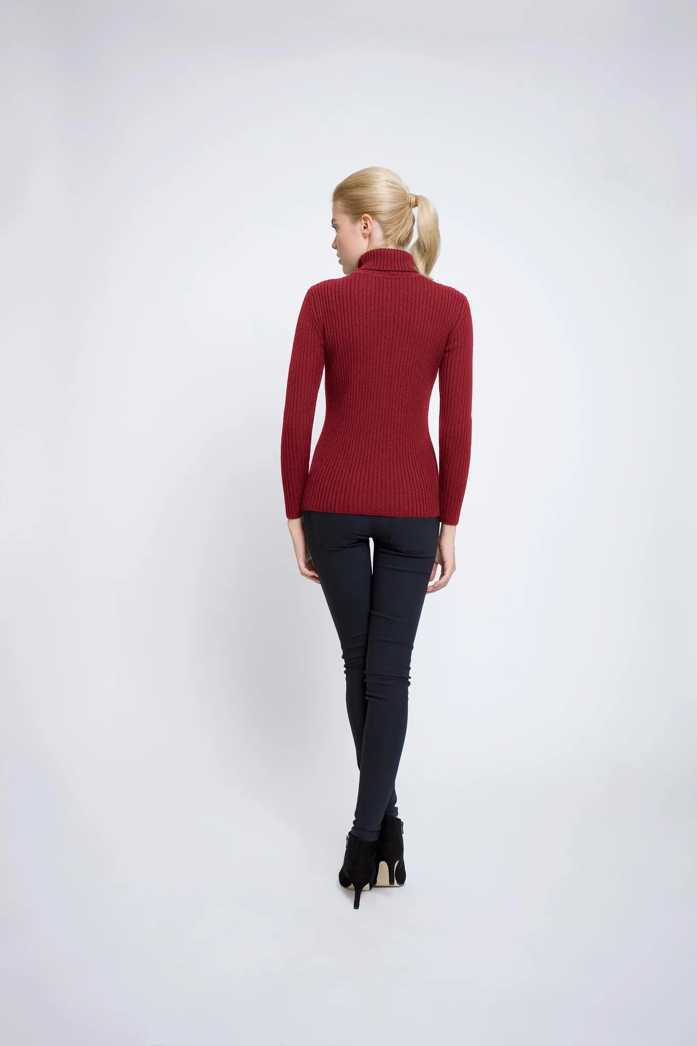 Red ribbed-knit roll neck sweater