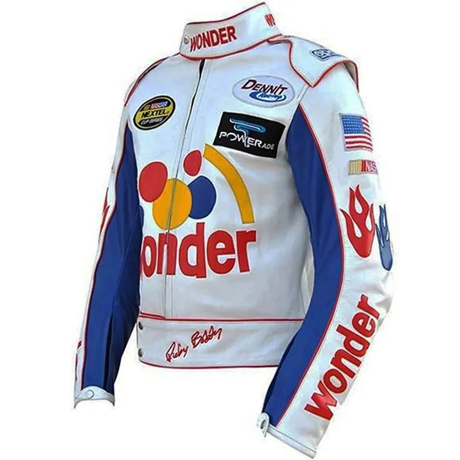 Ricky Bobby Racing Biker Jacket, White Leather Jacket | Men Leather Jacket by The Jacket Seller