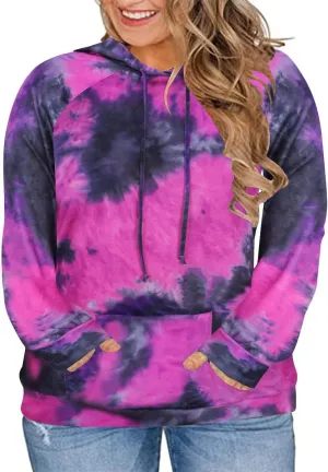 RITERA Women's Plus Size Hoodies Tie Dye Hoodie Long Sleeve Sweatshirts Drawstring Pullover Casual Sweater top L-5XL