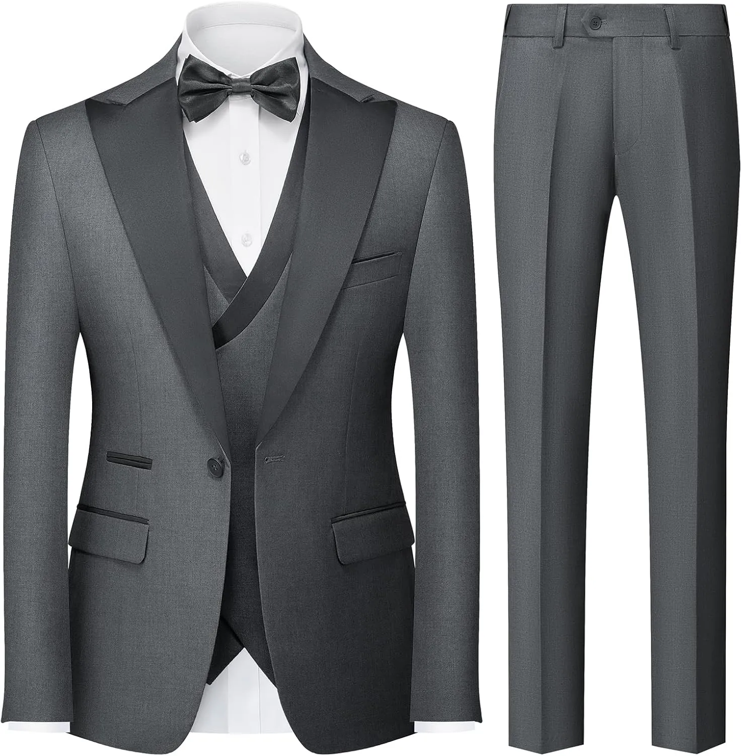 Rogers & Morris Tuxedo Suits for Men Solid 3 Piece Slim FitFormal Set Peak Lapels One Button Jacket Vest Pants