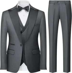 Rogers & Morris Tuxedo Suits for Men Solid 3 Piece Slim FitFormal Set Peak Lapels One Button Jacket Vest Pants