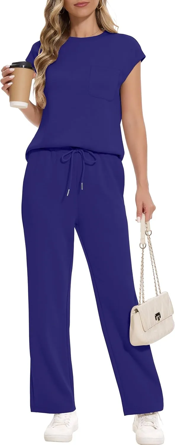RUBZOOF Lounge Sets for Women 2 Piece Track Suits Outfits 2025 Travel Summer Casual Outfit Sets Matching Pants Set Clothing