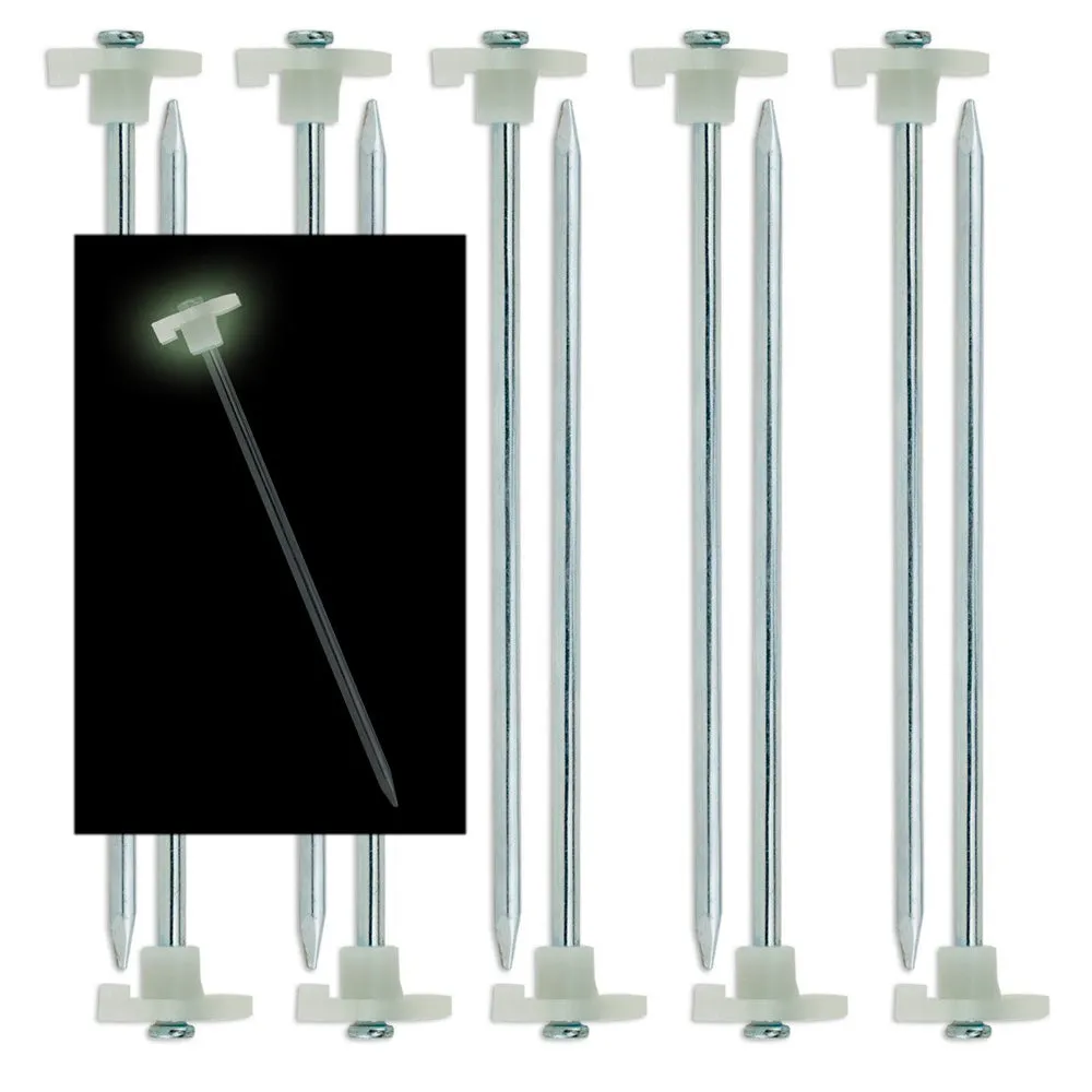 Set Of 10 Glow In The Dark Tent Stakes Pegs Heavy Duty Steel Metal Camping Tarp