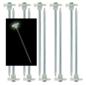 Set Of 10 Glow In The Dark Tent Stakes Pegs Heavy Duty Steel Metal Camping Tarp