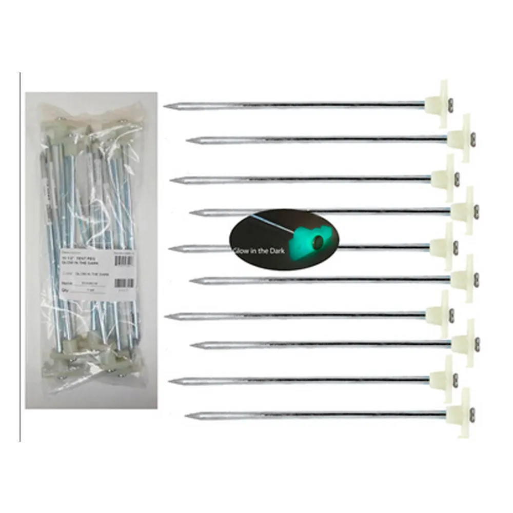 Set Of 10 Glow In The Dark Tent Stakes Pegs Heavy Duty Steel Metal Camping Tarp