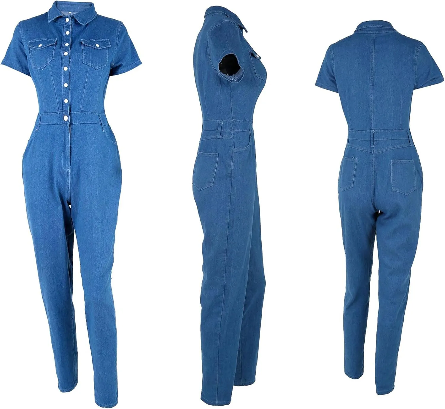 Sexyshine Women's Sexy Button Down Slim Fit Denim Long Jumpsuit Playsuit Lapel Full length Jeans Rompers Overalls