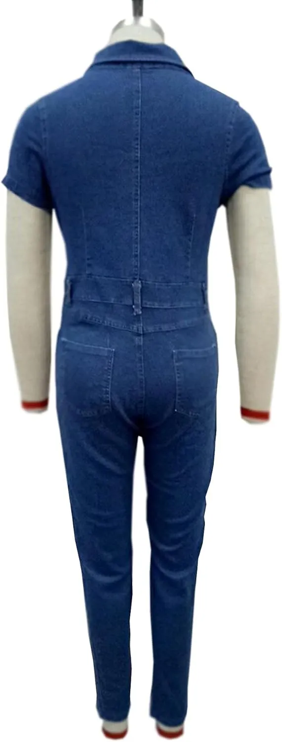 Sexyshine Women's Sexy Button Down Slim Fit Denim Long Jumpsuit Playsuit Lapel Full length Jeans Rompers Overalls