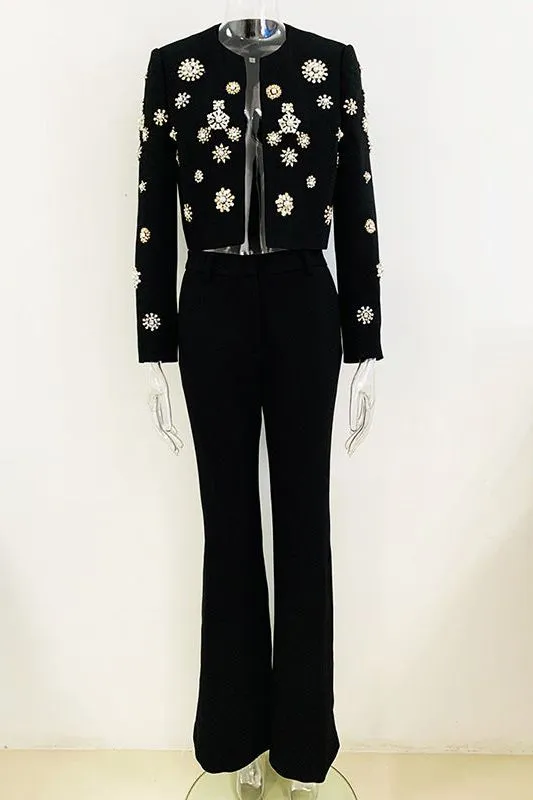 Short jacket suit with rhinestones