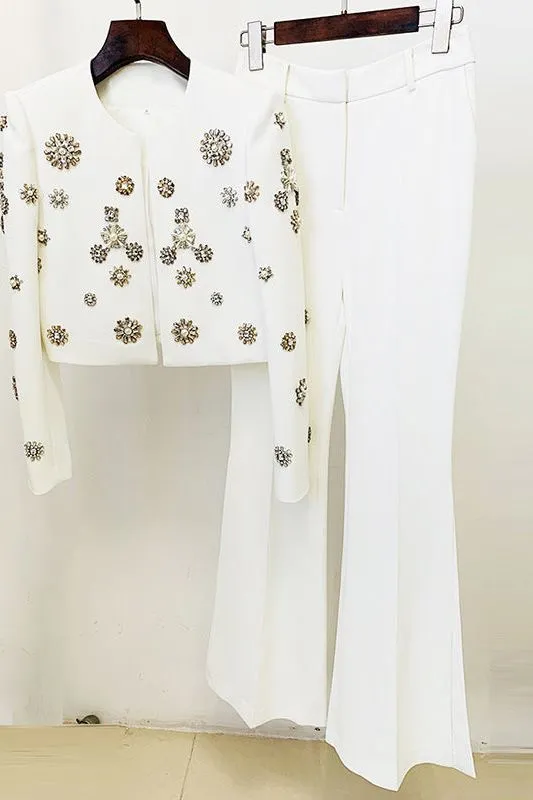 Short jacket suit with rhinestones