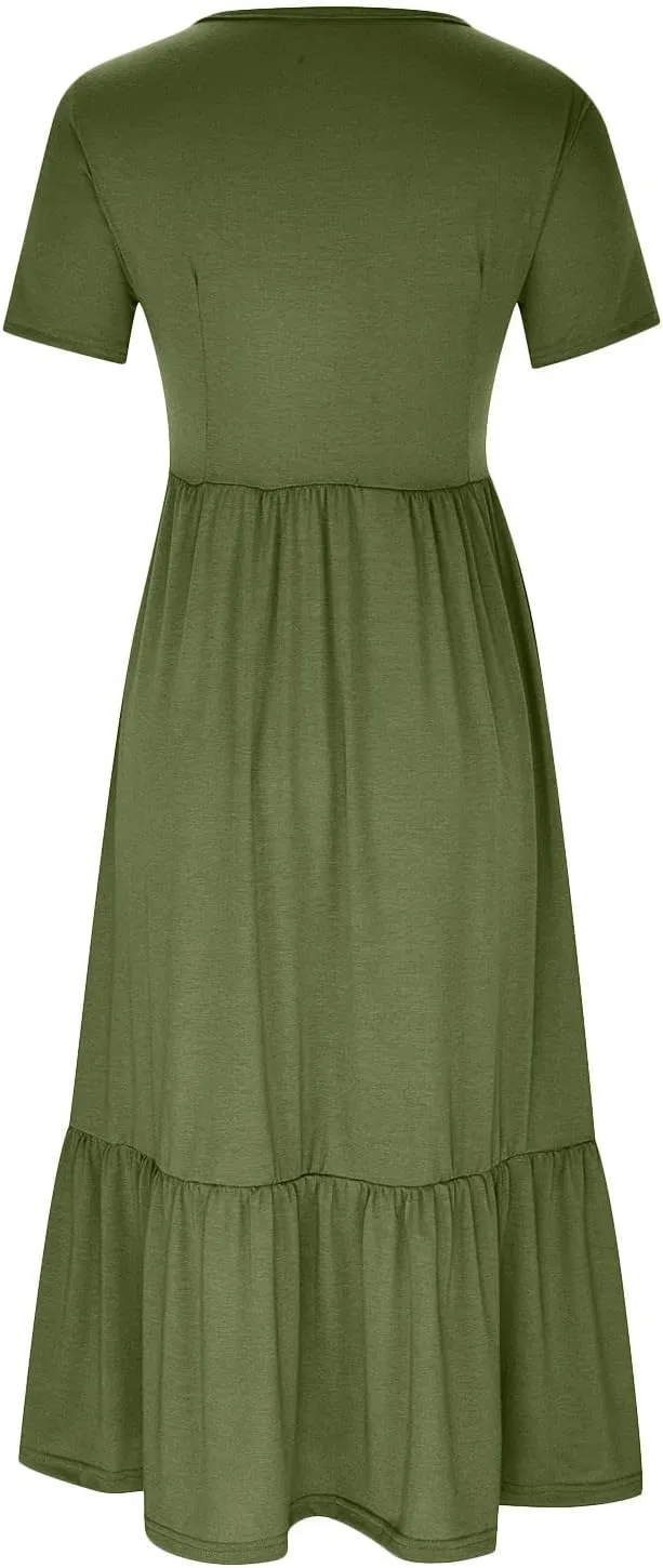 Spring Dresses for Women 2024 Casual Loose Short Sleeve Summer Long Tshirt Dress Flowy Tiered Maxi Beach Sundress