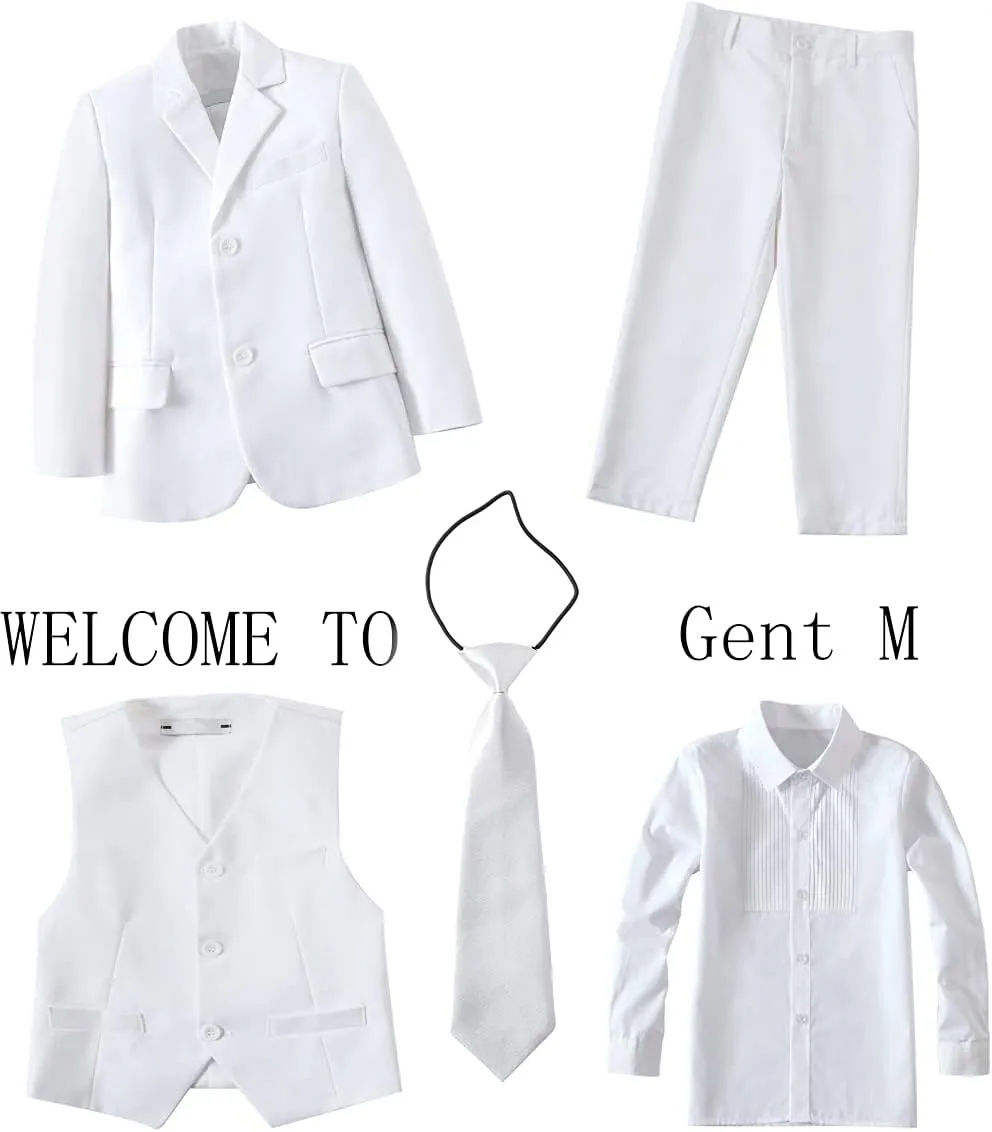 Suit for Boy Formal Slim Fit Tuxedo 5 Pieces Kids Toddler Wedding Outfit Blazer Pants Vest Set Boys Suits