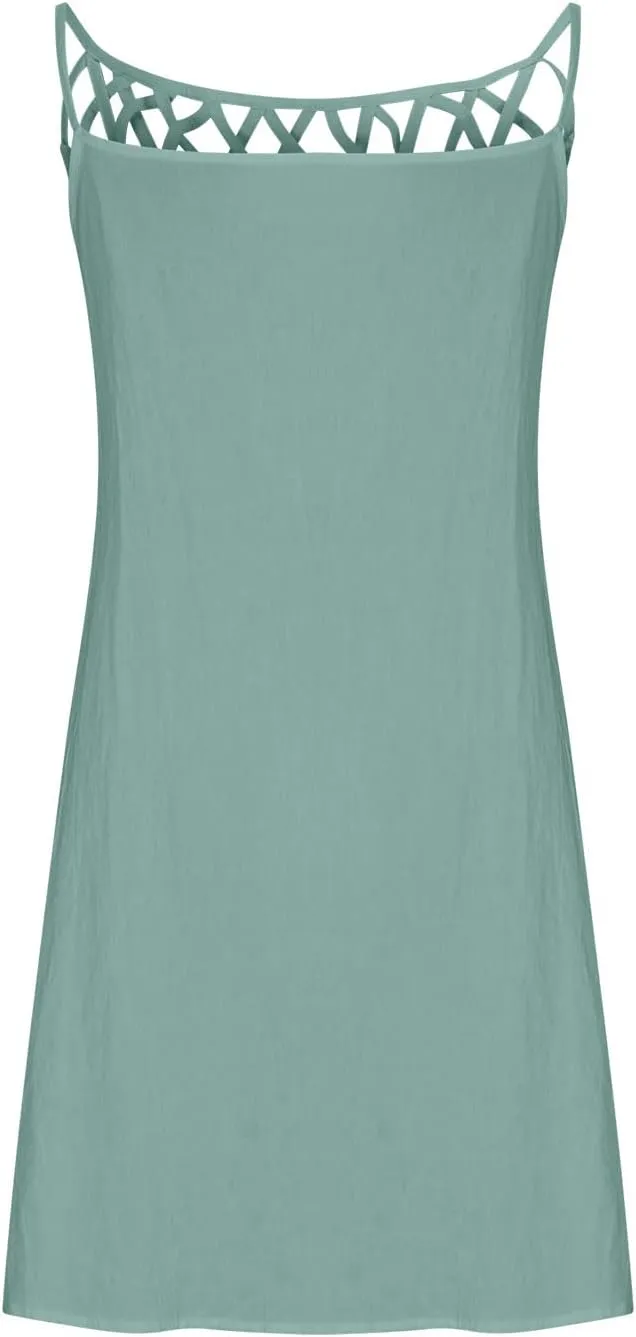 Summer Dresses for Women 2025 Casual Trendy Hollow Out Halter Neck A-line Sundress Beach Vacation Outfits Midi Dress