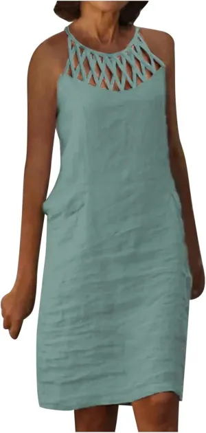Summer Dresses for Women 2025 Casual Trendy Hollow Out Halter Neck A-line Sundress Beach Vacation Outfits Midi Dress