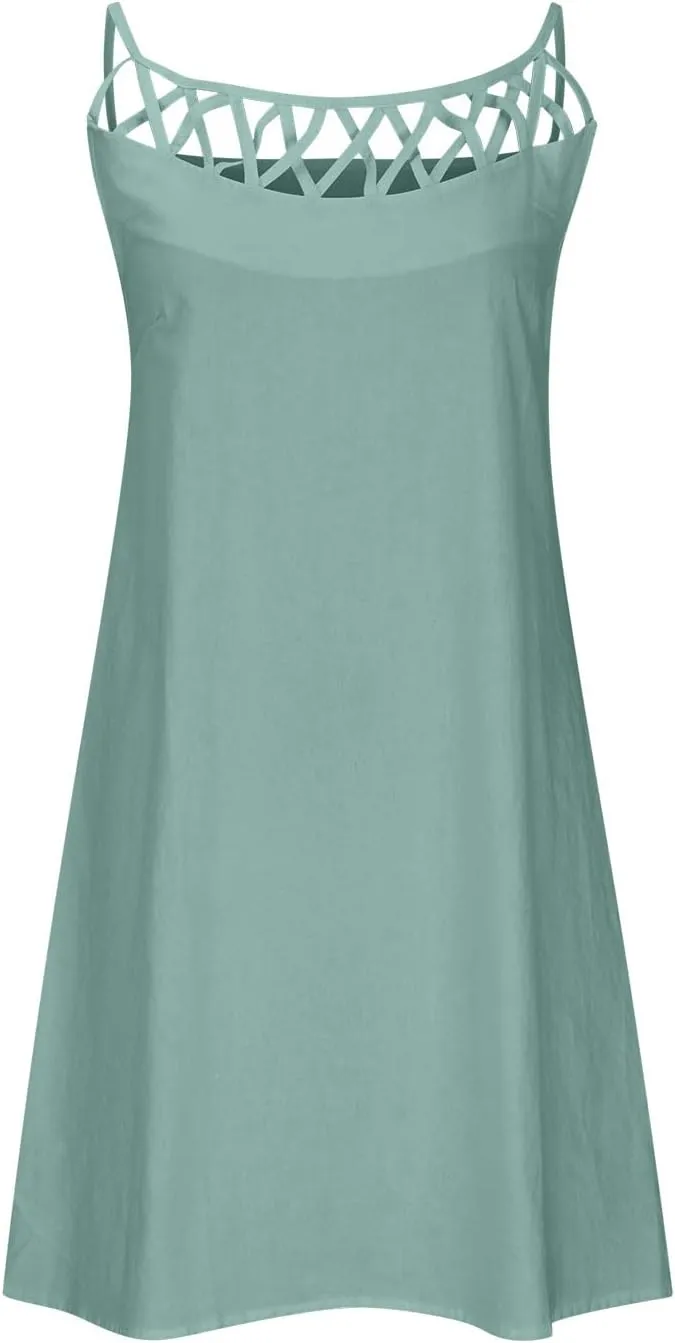 Summer Dresses for Women 2025 Casual Trendy Hollow Out Halter Neck A-line Sundress Beach Vacation Outfits Midi Dress
