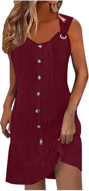 Summer Dresses for Women 2025 Sleeveless Swimsuit Beach Sundresses Coverups Vacation Button Down Casual Mini Dress
