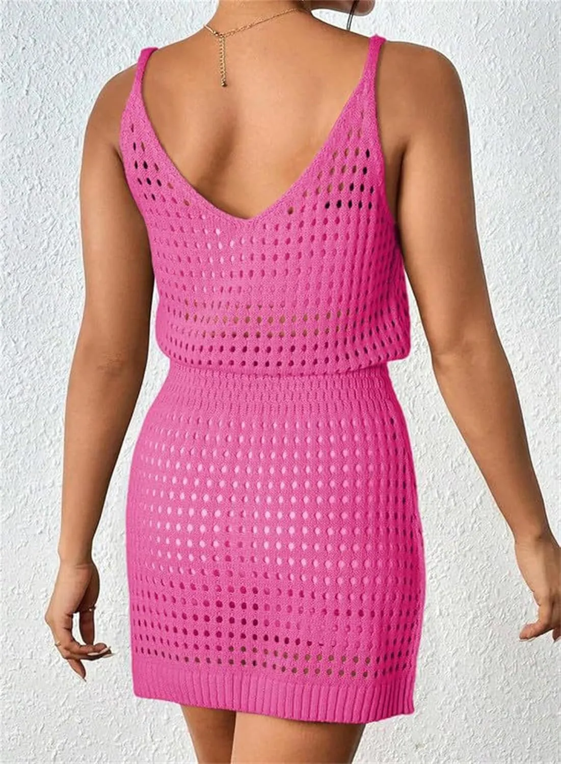 Summer Dresses for Women Crochet Hollow Out Knit Dress Cover Up Cruise Bathing Swimsuits Sleeveless Pullover Dress