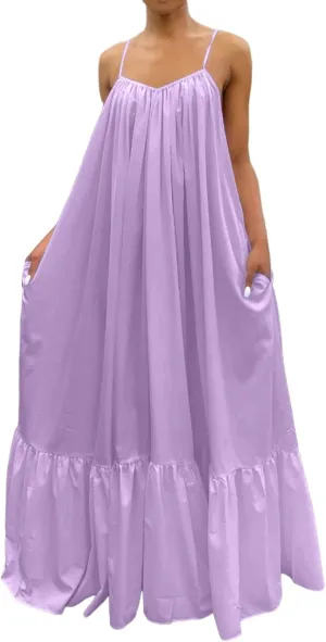 Summer Maxi Dresses for Women 2025 Plus Size Pleated Beach Vacation Dress Spaghetti Strap Ruffle Tiered Swing Sundress