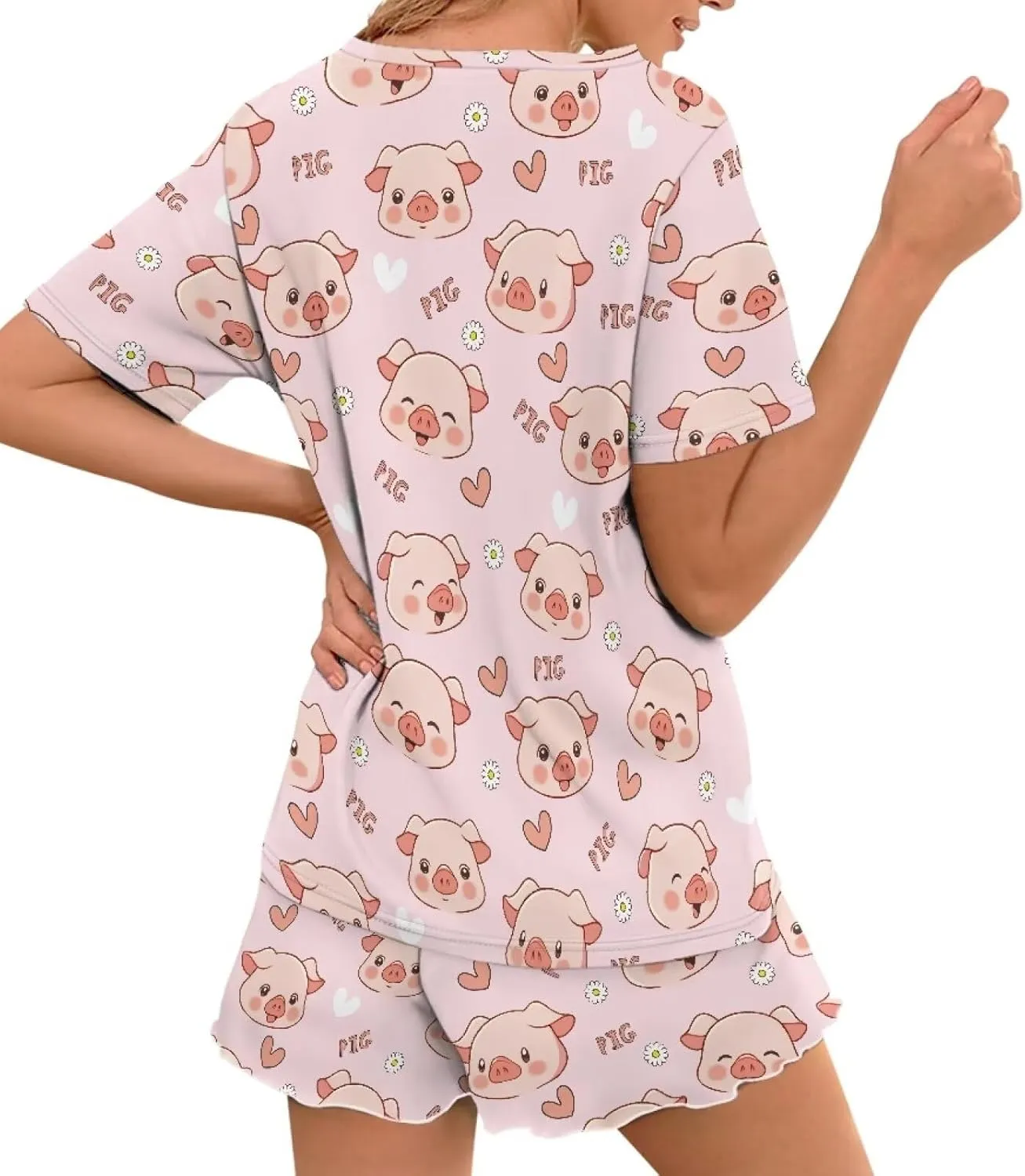 Summer Pajamas Set for Women Short Sleeve T Shirt with Shorts Sleepwear