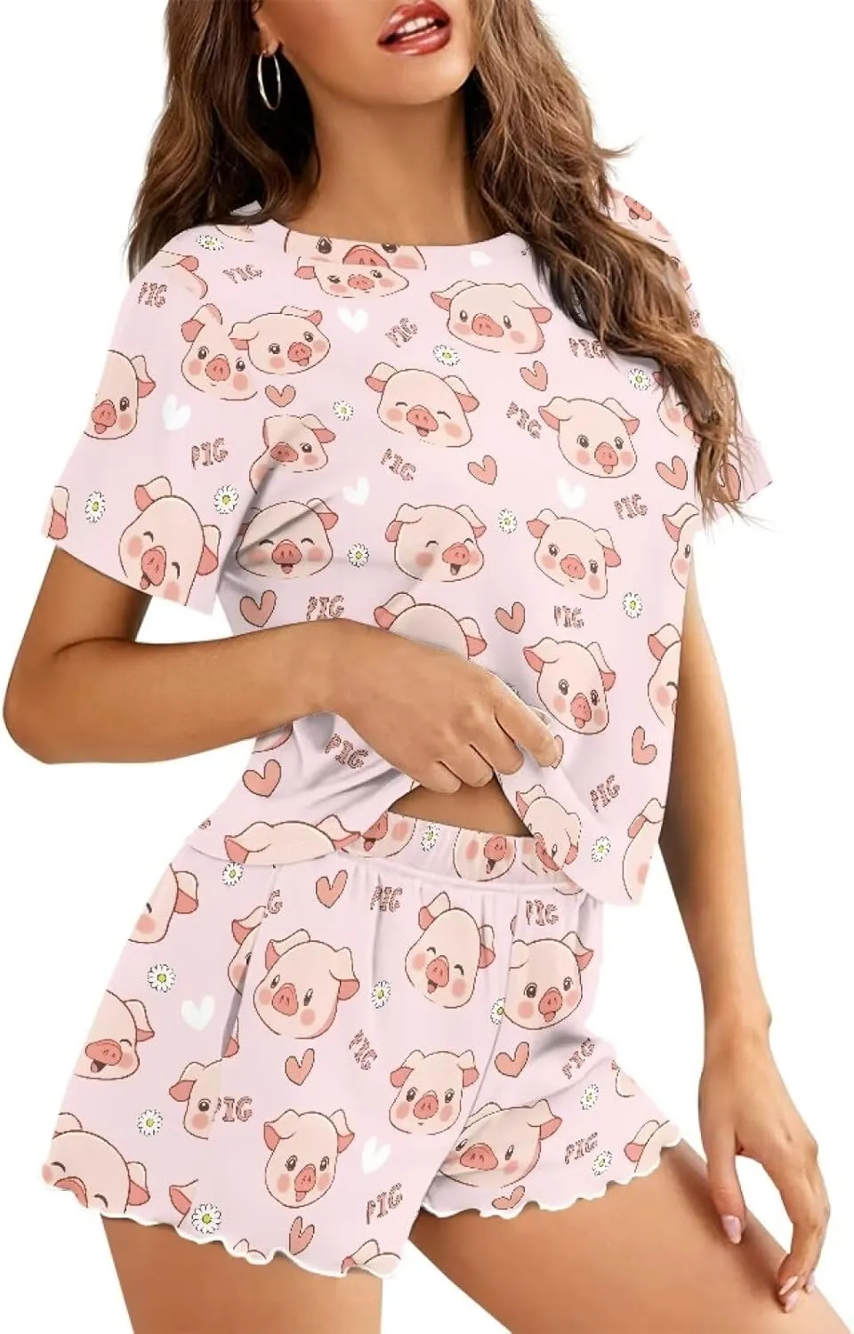 Summer Pajamas Set for Women Short Sleeve T Shirt with Shorts Sleepwear