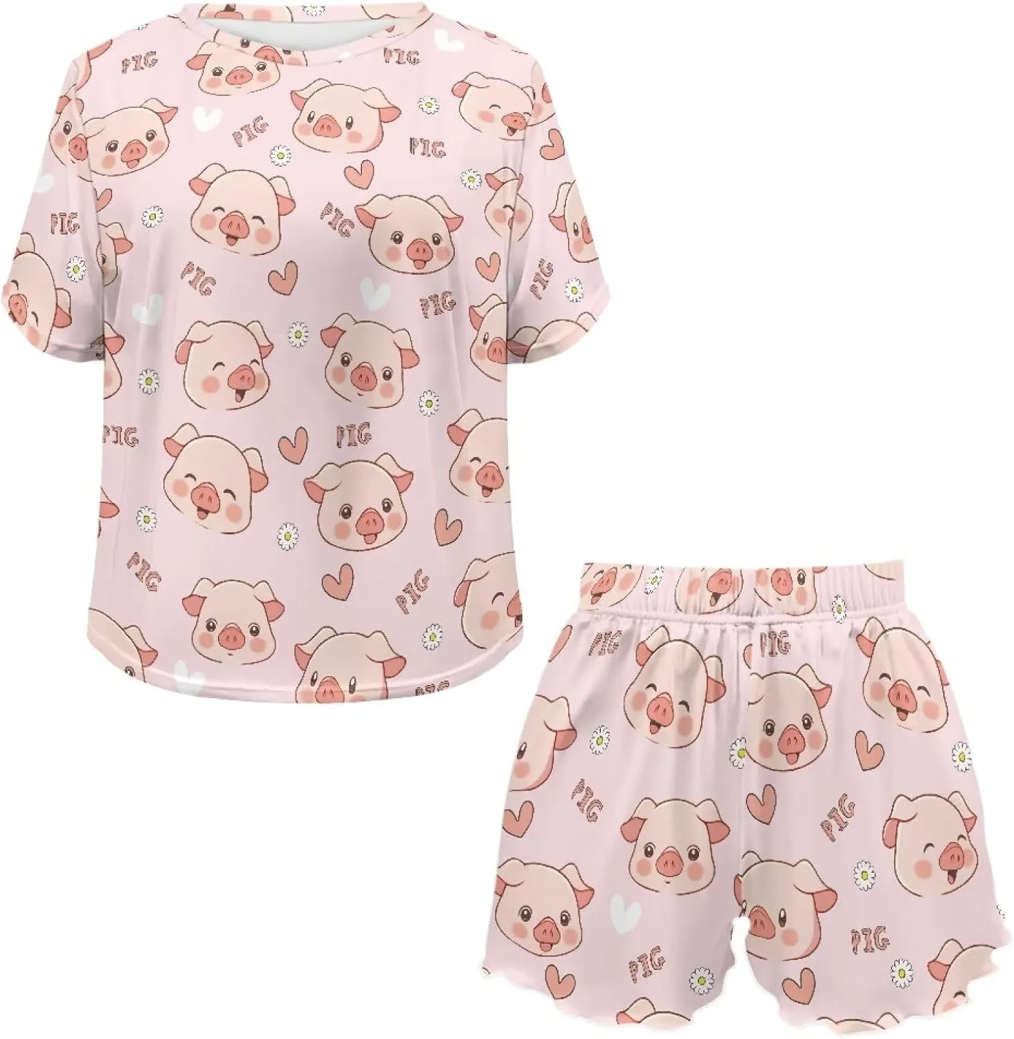 Summer Pajamas Set for Women Short Sleeve T Shirt with Shorts Sleepwear