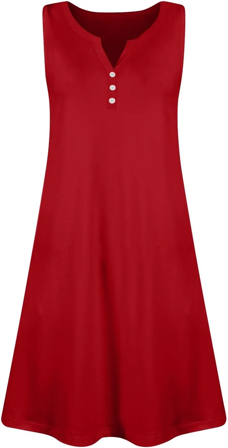 Sundresses for Women 2025 Button Up Summer Sleeveless V Neck Midi Dress A Line Beach Vacation Tank Dresses with Pocket