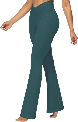 Sunzel Flare Leggings for Women with Pockets, Crossover Yoga Pants with Tummy Control, High Waisted and Wide Leg