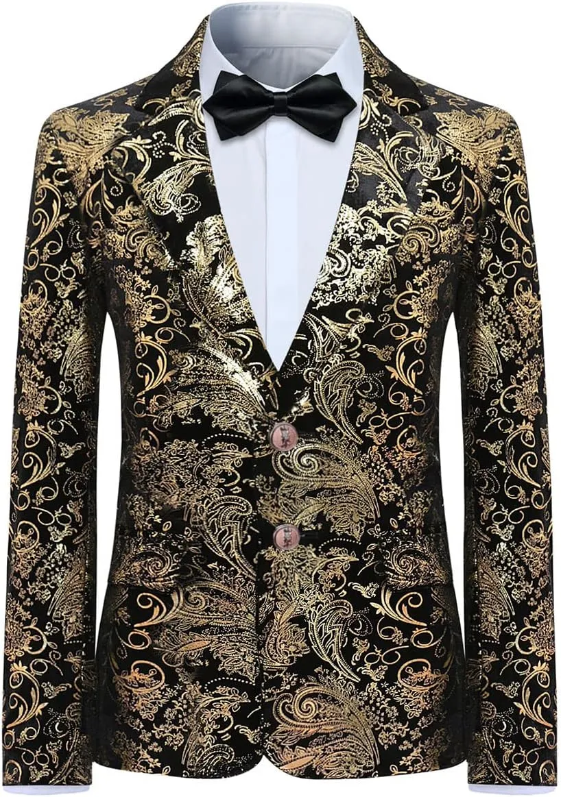 SWOTGdoby Boys Suit Formal Tuexdo Golden Jacquard Slim Fit 2 Pieces Suit Set Jacket Pants for Wedding Prom Party