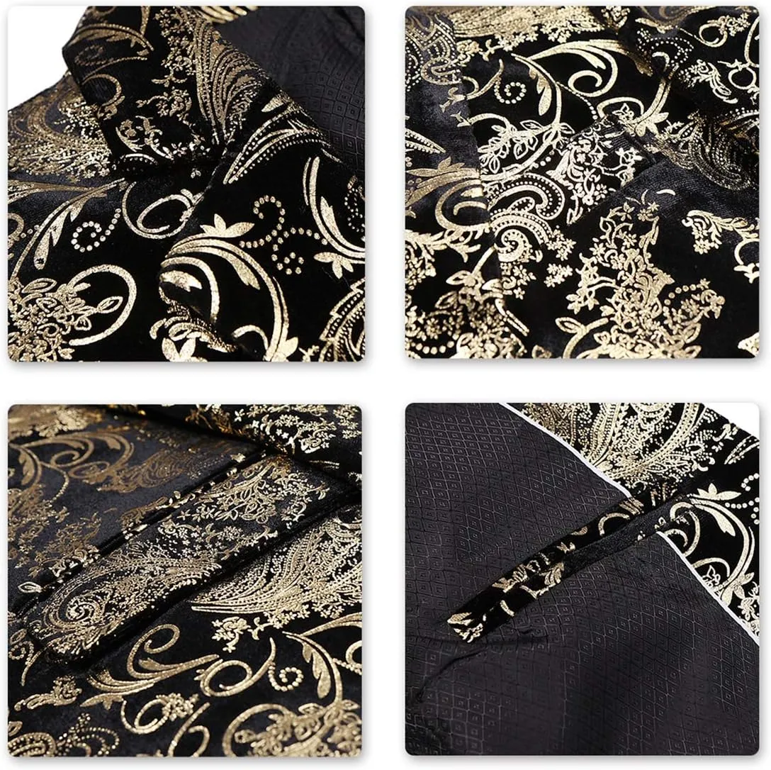 SWOTGdoby Boys Suit Formal Tuexdo Golden Jacquard Slim Fit 2 Pieces Suit Set Jacket Pants for Wedding Prom Party