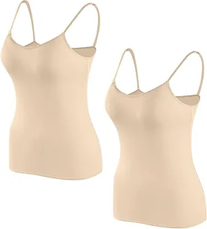 Tank Top with Built in Bra for Women, Adjustable Spaghetti Strap Cami Undershirts Basic Breathable Tank Top