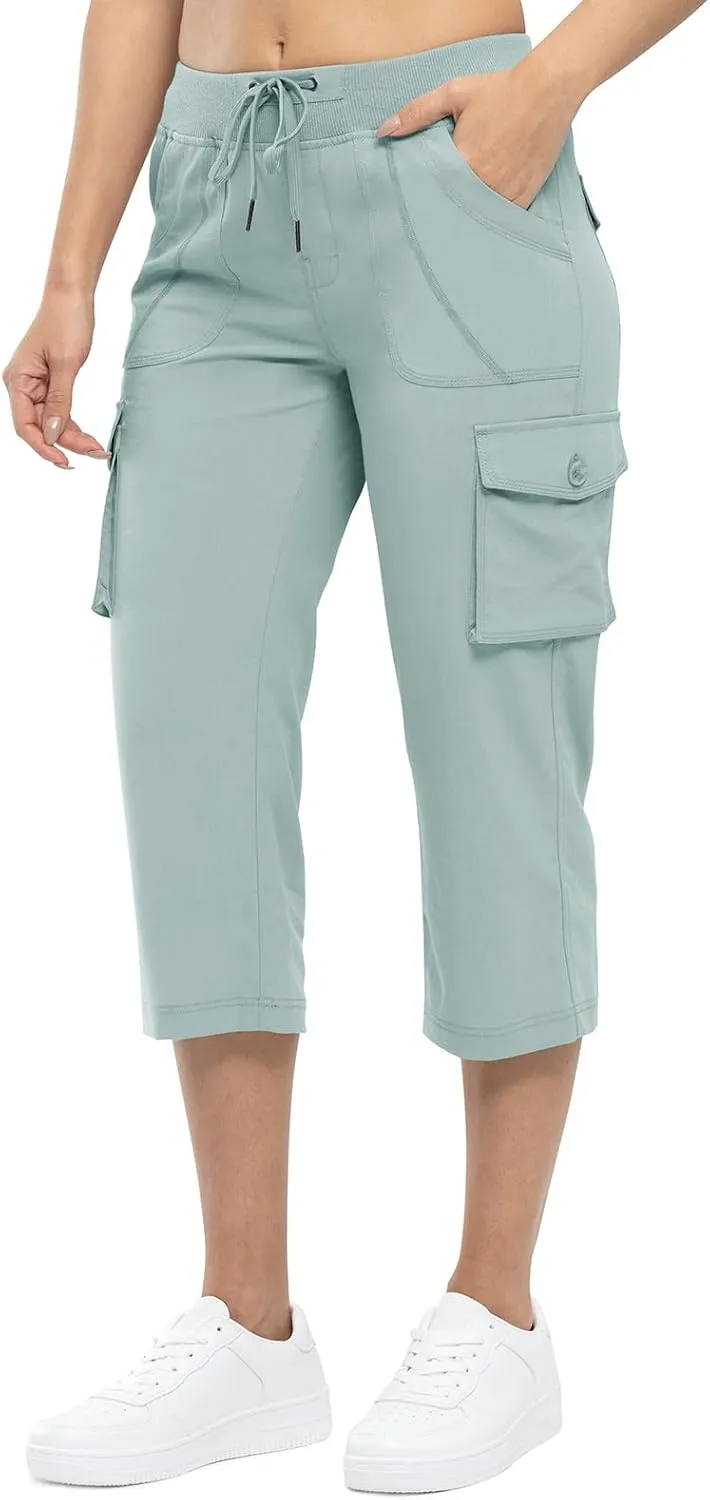 TBMPOY Womens Cargo Capris Lightweight Hiking Pants 6 Pockets Quick Dry Casual Outdoor Trip Loose Shorts Cropped Cotton