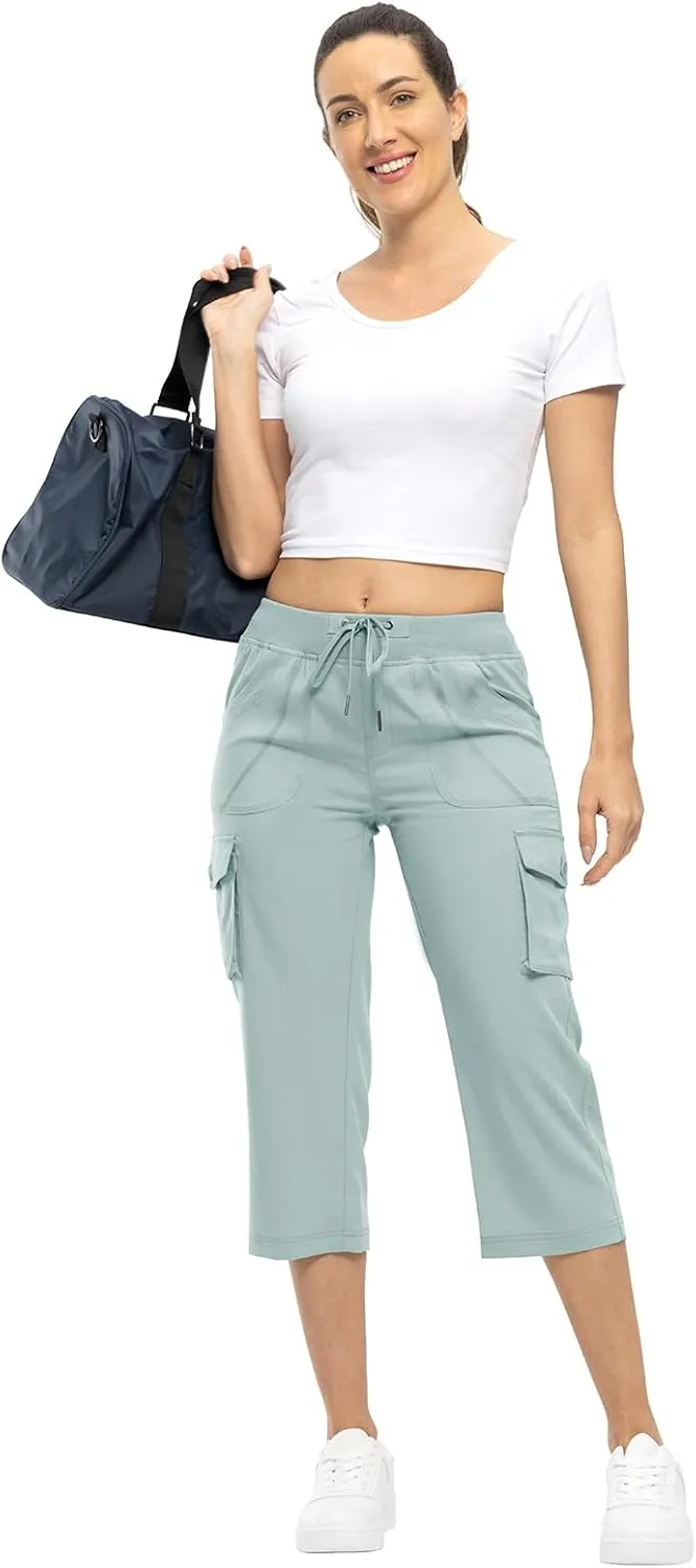 TBMPOY Womens Cargo Capris Lightweight Hiking Pants 6 Pockets Quick Dry Casual Outdoor Trip Loose Shorts Cropped Cotton