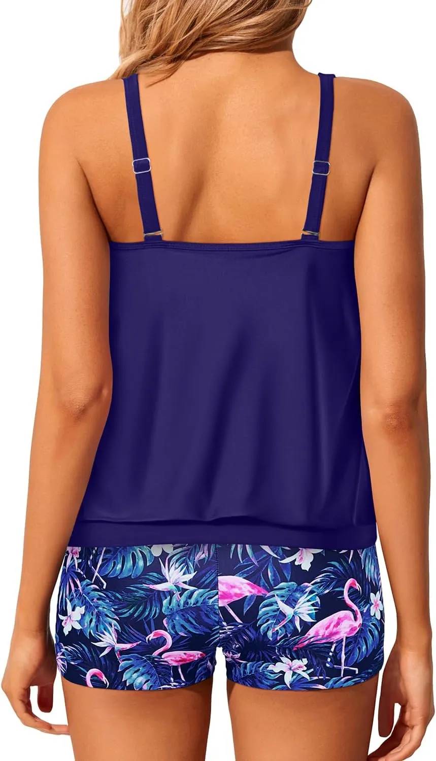 Tempt Me Women Two Piece Tankini Swimsuits Blouson Modest Swim Top Boyshort Bathing Suits