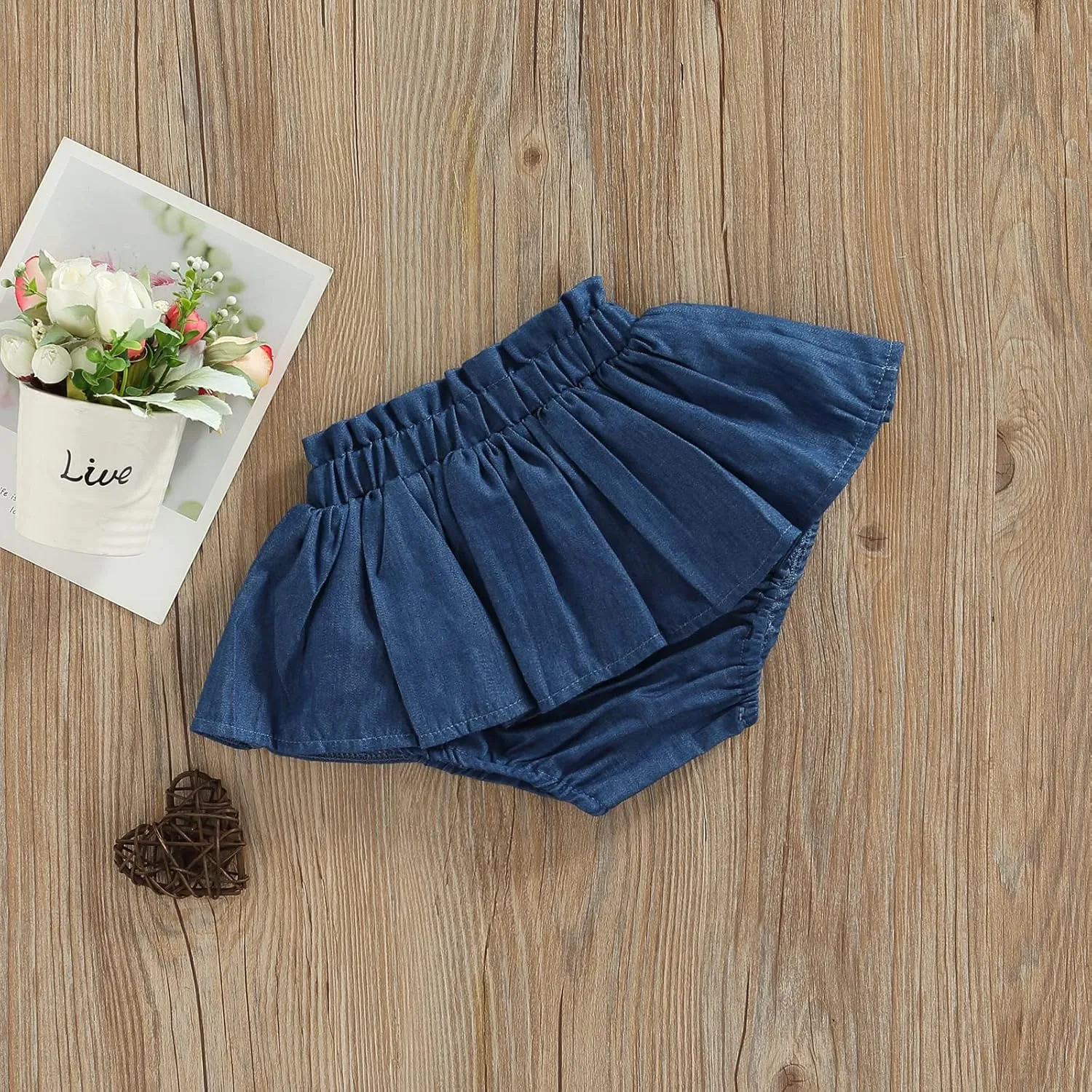 Toddler Baby Girl Denim Skirt Skorts Elastic High Waist Ruffled Pleated Shorts Cute Summer Bottoms Short Skirts